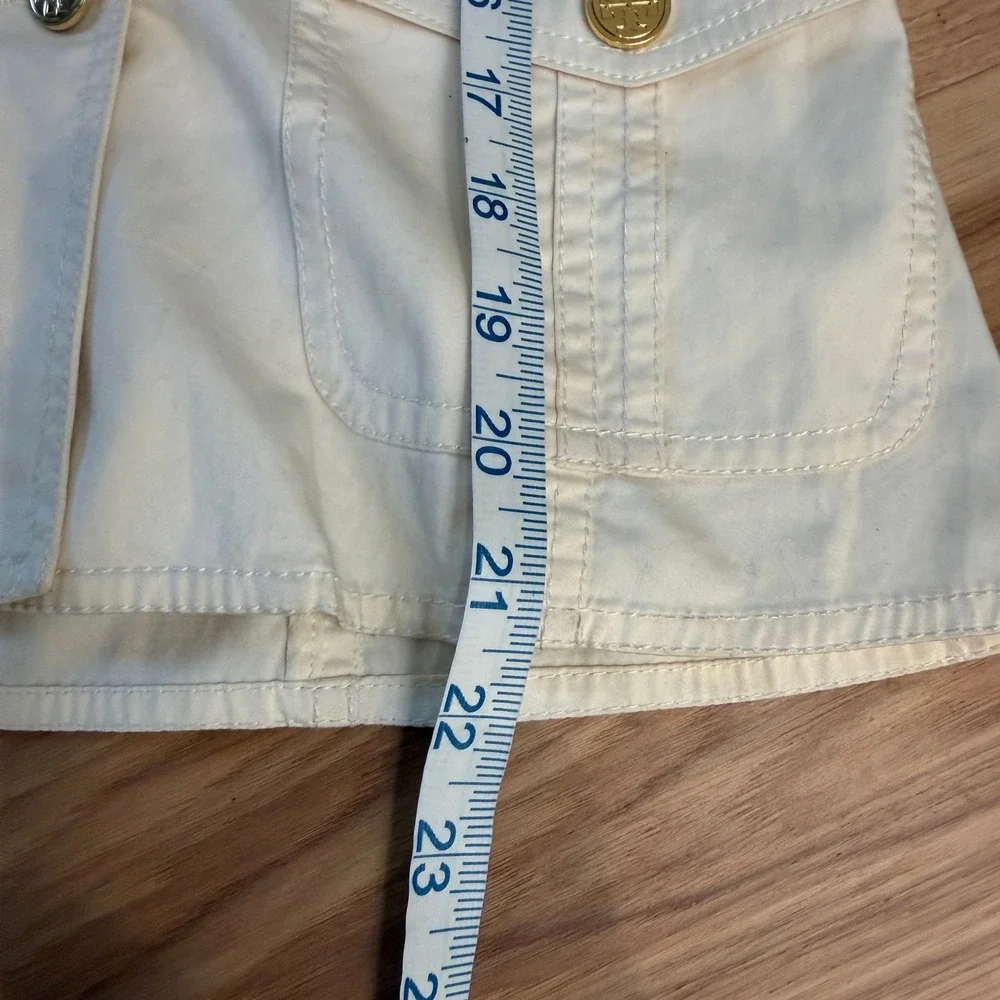 Tory Burch Safari Short Sleeve Jacket Women Size 6 White Gold Logo Button Cotton